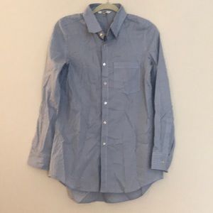 Grayish-green and Blue striped button-down